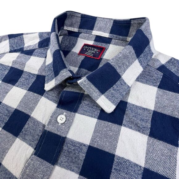 UNTUCKit Flannel Shirt Men XL Blue Plaid Slim Fit Preppy Designer - Picture 1 of 12